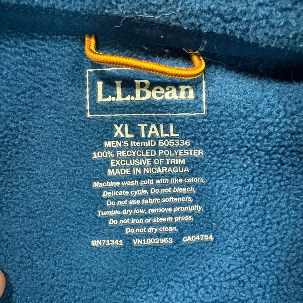 LL Bean Mens XL Tall Mountain Classic Fleece Jacket Full Zip Blue 505336